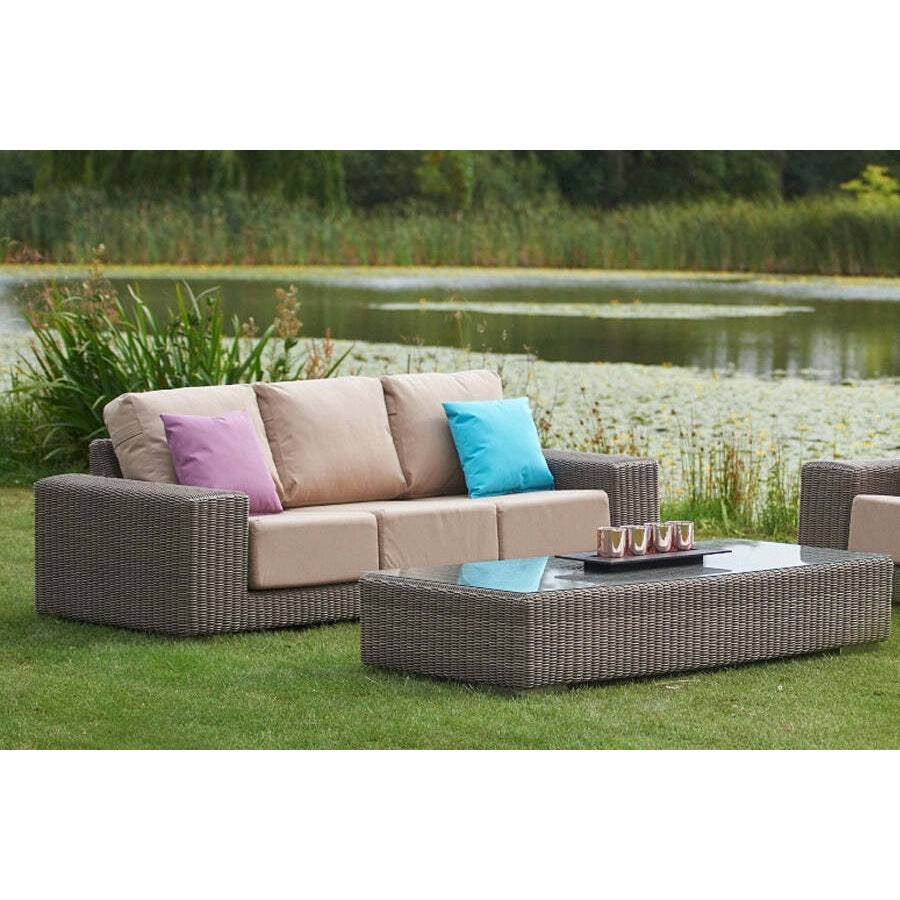 3 Seater Rattan Garden Sofa with Rectangular Coffee Table in Brown - Kensington - Bridgman - image 1