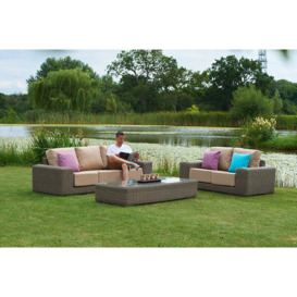 3 Seater Rattan Garden Sofa with Rectangular Coffee Table in Brown - Kensington - Bridgman - thumbnail 3