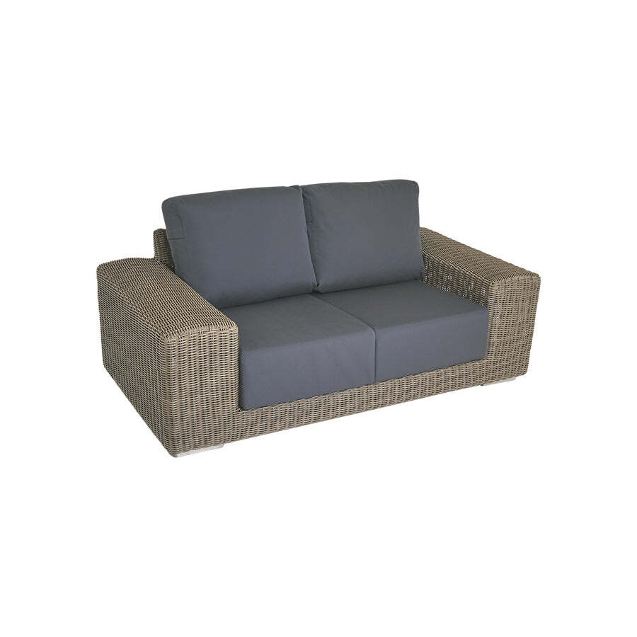 Luxury 2 Seater Rattan Garden Sofa in Brown with Grey Cushions - Kensington- Bridgman - image 1