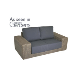 Luxury 2 Seater Rattan Garden Sofa in Brown with Grey Cushions - Kensington- Bridgman - thumbnail 2