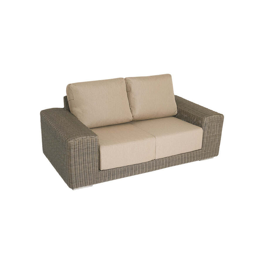 Luxury 2 Seater Rattan Garden Sofa in Brown with Beige Cushions - Kensington- Bridgman - image 1
