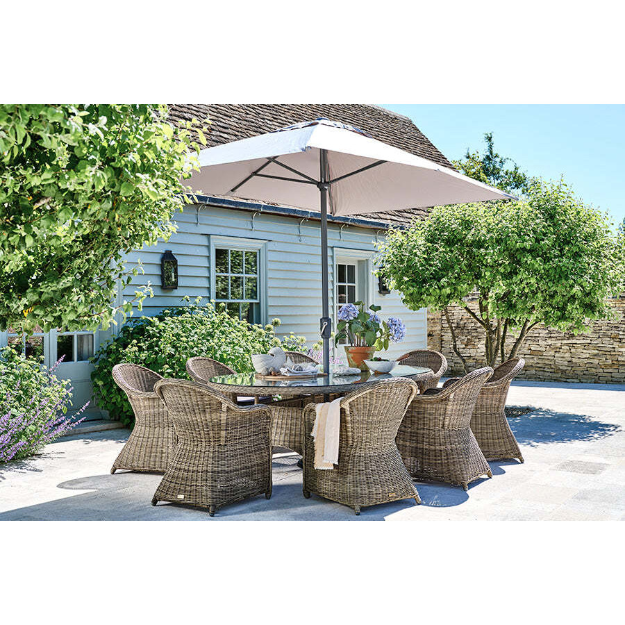 Luxury Oval Rattan Garden Dining Table (230cm) with 8 Dining Chairs - Mayfair- Bridgman - image 1