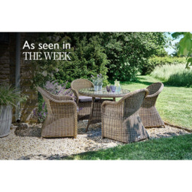 Luxury Round Rattan Garden Dining Table (100cm) with 4 Dining Armchairs - Mayfair- Bridgman - thumbnail 1