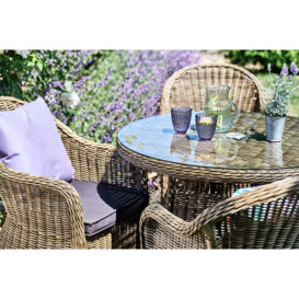 Luxury Round Rattan Garden Dining Table (100cm) with 4 Dining Armchairs - Mayfair- Bridgman - thumbnail 2