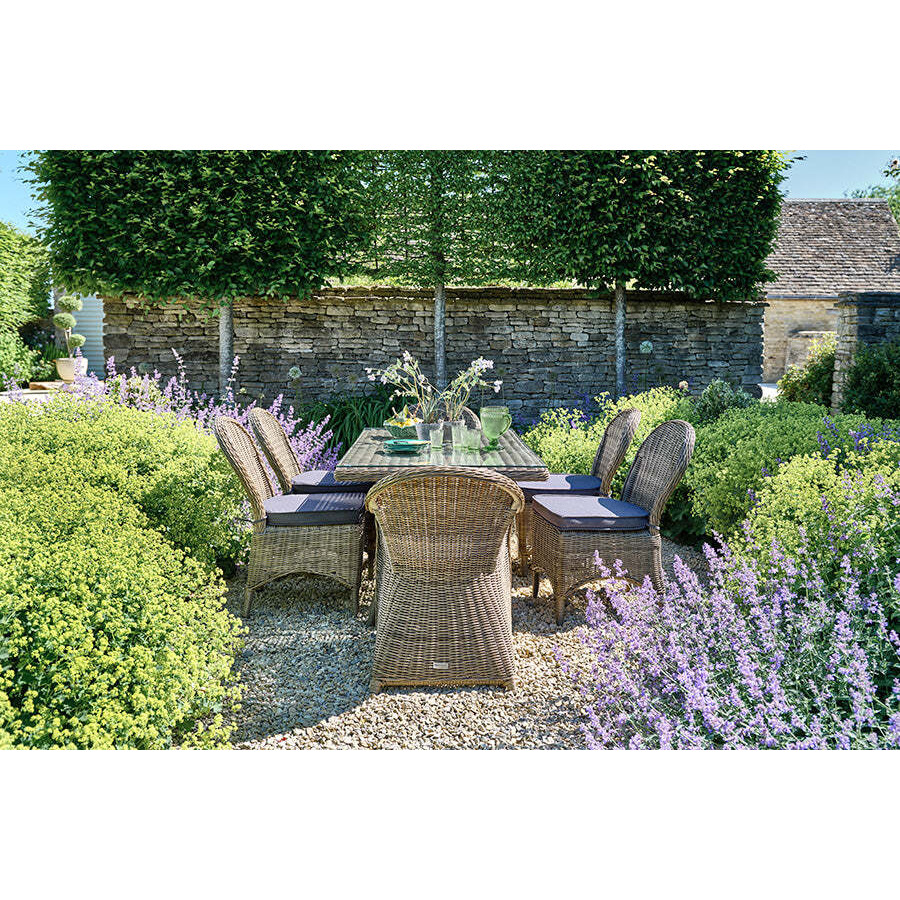 Luxury Rectangular Rattan Garden Dining Table (160cm) with 6 Dining Chairs - Mayfair- Bridgman - image 1