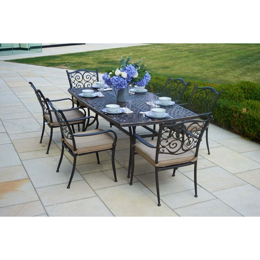 214cm Sorrento Rectangular Garden Dining Table with 6 Stacking Armchairs - Bridgman - image 1