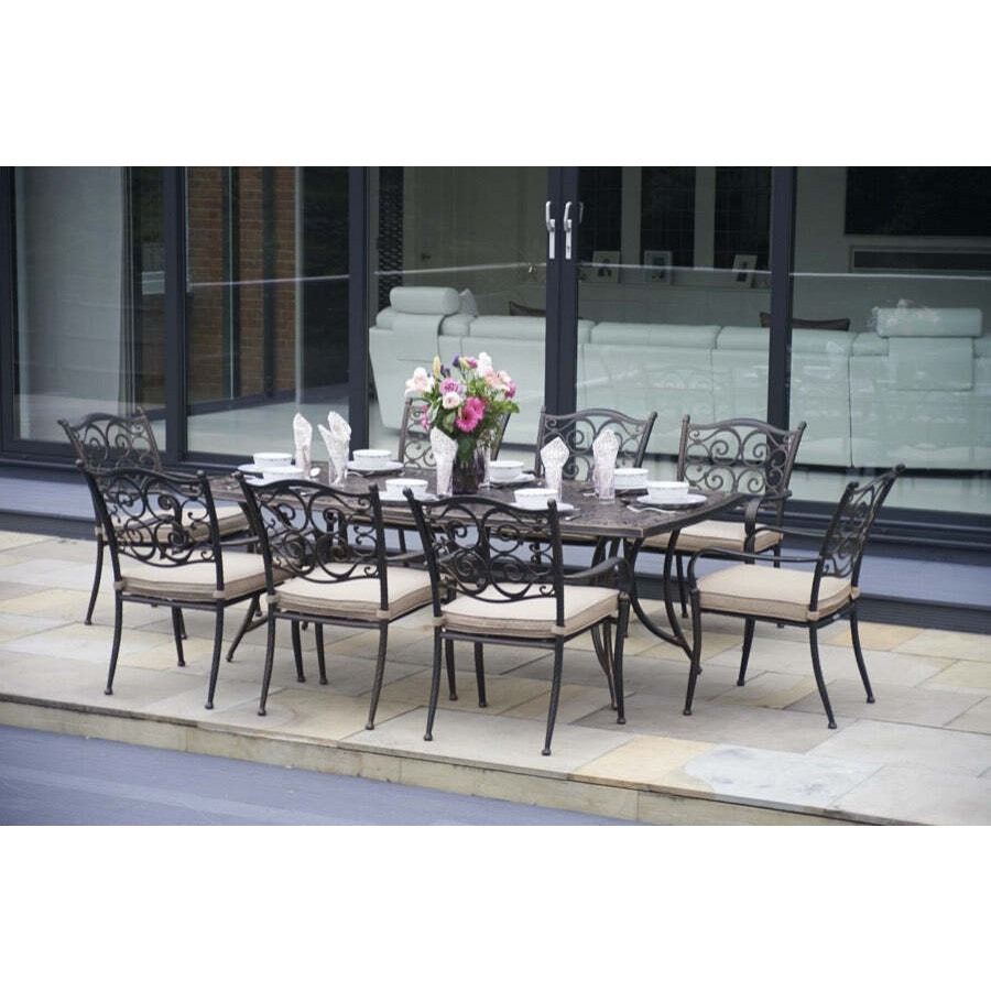 214cm Sorrento Rectangular Garden Dining Table with 8 Stacking Armchairs - Bridgman - image 1