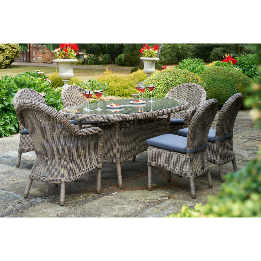 Oval Rattan Garden Dining Table (180cm) with 2 Dining Armchairs & 4 Dining Chairs - Kensington - Bridgman - image 1