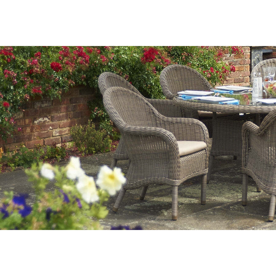 Oval Rattan Garden Dining Table (180cm) with 2 Dining Armchairs & 4 Dining Chairs - Kensington - Bridgman - image 1