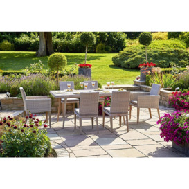 Rectangular Rattan Garden Dining Table (180cm) with 2 Dining Armchairs & 4 Dining Chairs in Stone - Hampstead - Bridgman - thumbnail 1