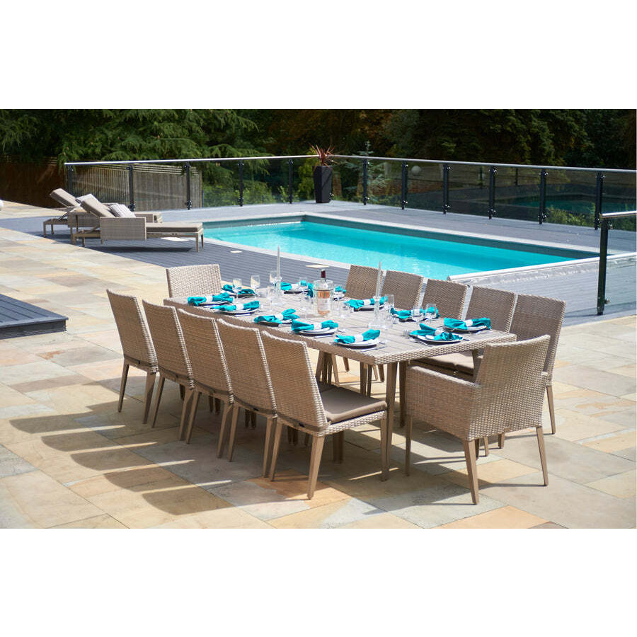 Rectangular Rattan Garden Dining Table (240cm) with 12 Dining Chairs in Stone - Hampstead - Bridgman - image 1