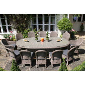 Oval Rattan Garden Dining Table (270cm) with 2 Dining Armchairs & 10 Dining Chairs - Kensington - Bridgman - thumbnail 1