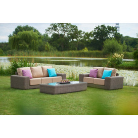 3 Seater Rattan Garden Sofa with 2 Seater Garden Sofa & Rectangular Coffee Table - Kensington - Bridgman - thumbnail 1