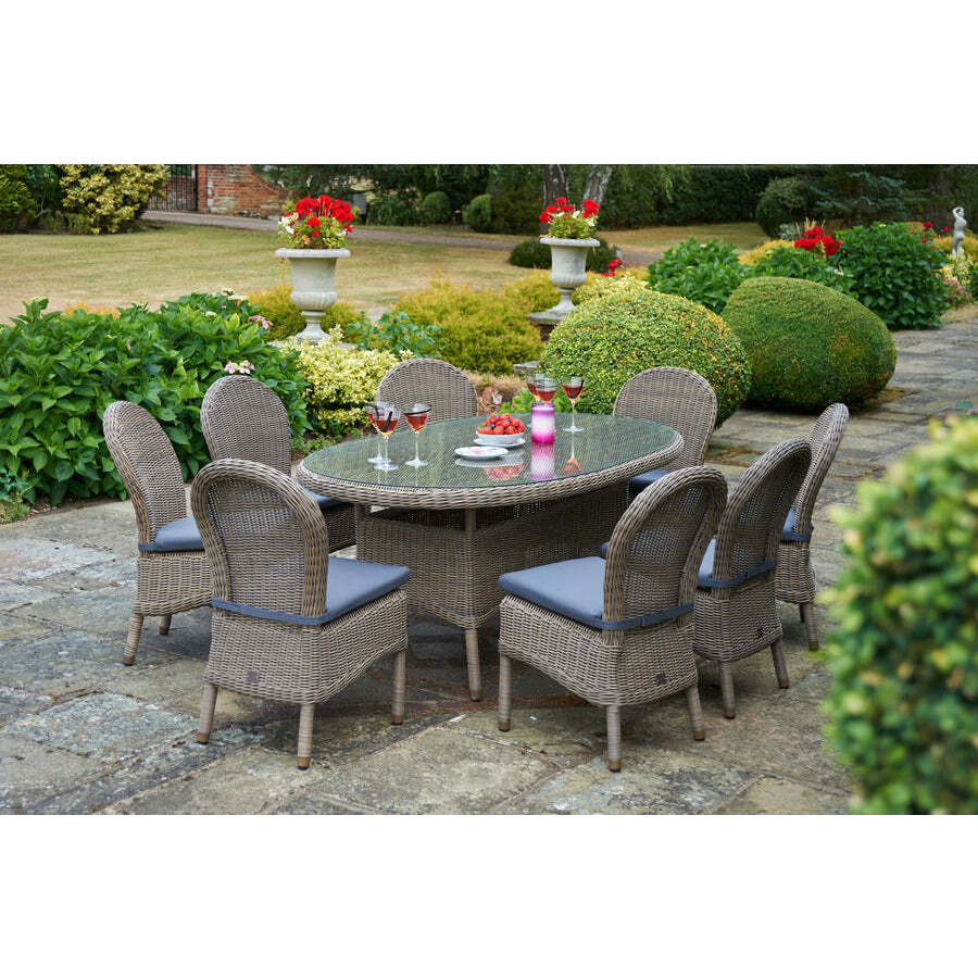 Oval Rattan Garden Dining Table (230cm) with 8 Dining Chairs - Kensington - Bridgman - image 1
