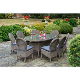 Oval Rattan Garden Dining Table (230cm) with 8 Dining Chairs - Kensington - Bridgman - thumbnail 1