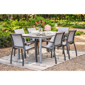 160cm Paris Volcano/Grey Rectangular Dining Table with 6 Volcano/Grey Stacking Armchairs - thumbnail 1