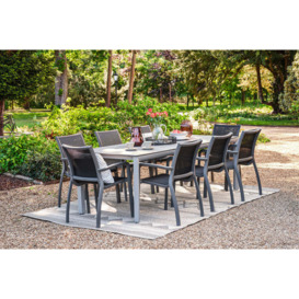 220cm Paris Volcano/Black Rectangular Dining Table with 8 Volcano/Black Stacking Armchairs