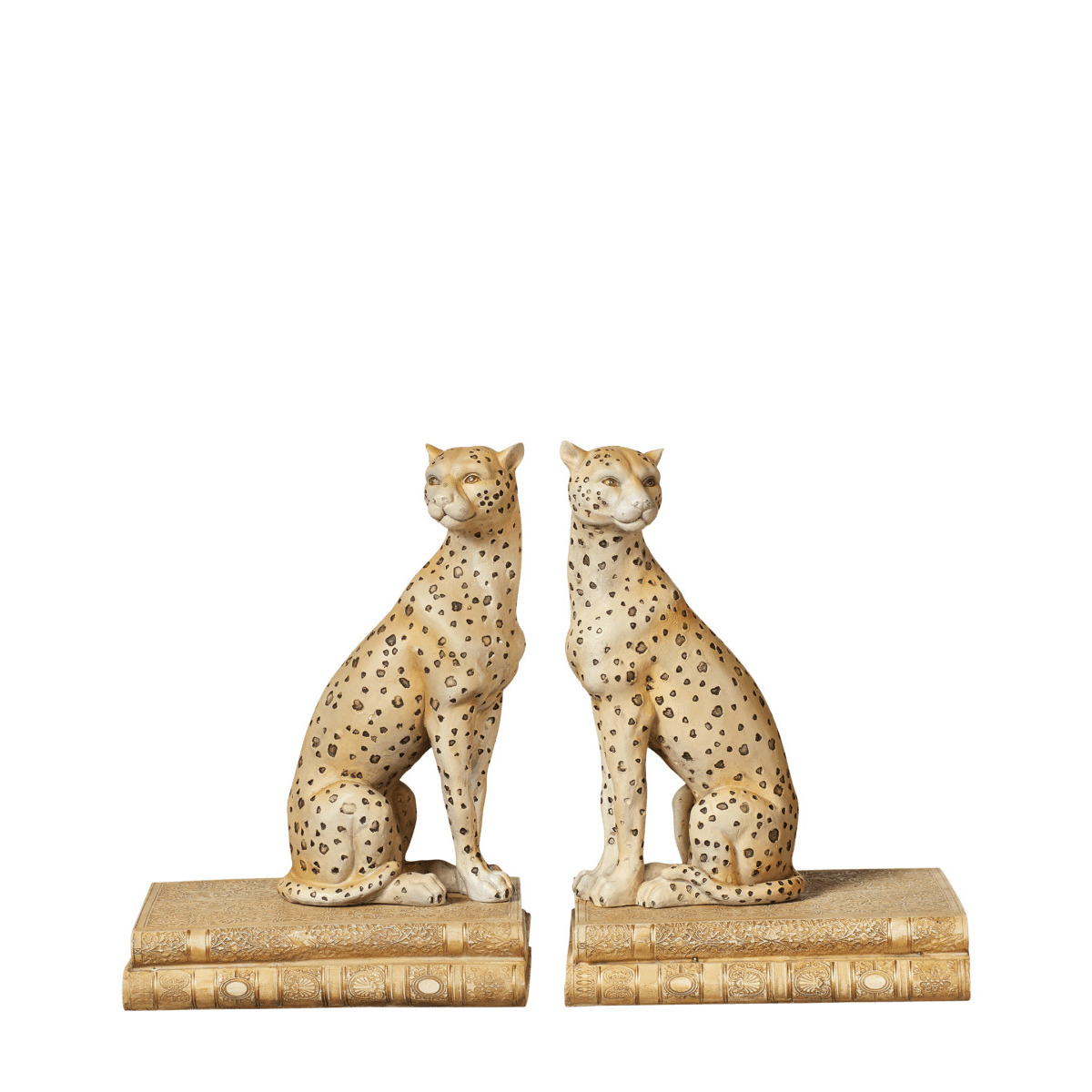 OKA, Lakadema Leopard Bookends - Dappled Cream, Bookends, Resin
