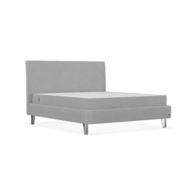 Upholstered bed 160x200 in light grey with feet - BRUNO