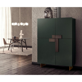 Contemporary Ginevra Sideboard in Matt Lacquer 'Bosco' Green with Burnt Oak Handles and Glossy Bronze Base