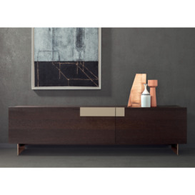 Contemporary Ginevra Wood Sideboard in Burnt Oak with Cashmere Handles and Bronze Base