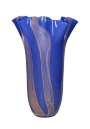Blue Twist Glass Vase with Scallop