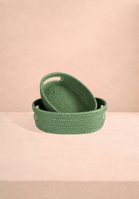 Cotswolds Oval Rattan Basket Green - Set of 2 - image 1
