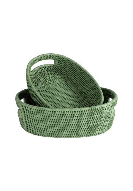 Cotswolds Oval Rattan Basket Green - Set of 2 - image 1