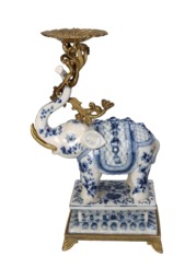 The Porcelain Elephant Candle Holder- Blue - thumbnail 1