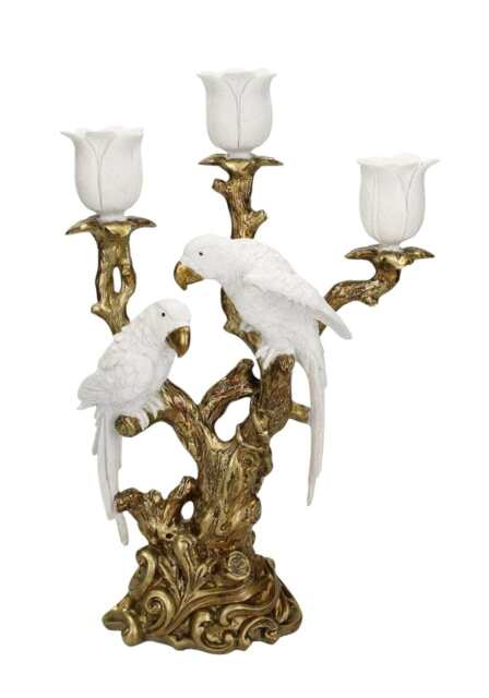 White Parrot On Golden Branches Candle Holders - image 1