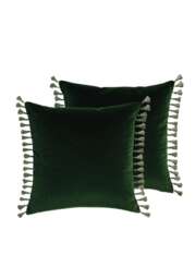 Fir Green Velvet Cushion Cover - With Tassels - thumbnail 1