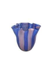 Striped Scalloped Blue and Pink Glass Vase
