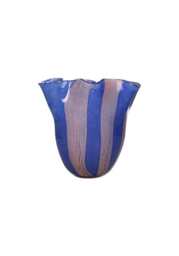 Striped Scalloped Blue and Pink Glass Vase - thumbnail 4
