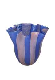 Striped Scalloped Blue and Pink Glass Vase - thumbnail 1