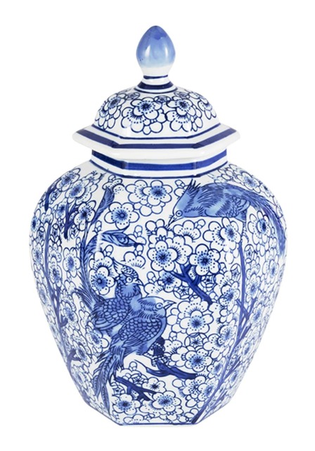 Anna Blue and White Bird Motif Ginger Jar - image 1