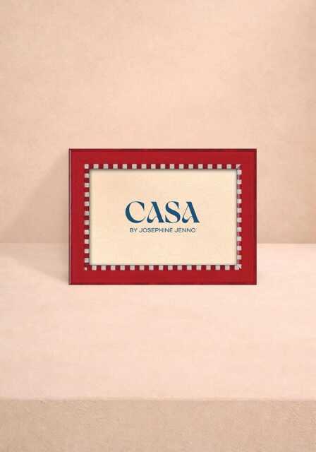 "Red and White Striped Marquetry Photo Frame 7x5""" - image 1
