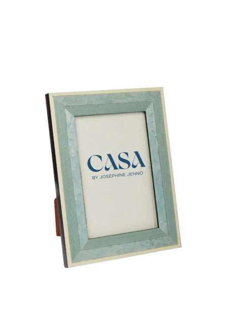 "Beautiful Blue Marquetry Photo Frame with White Stripe 6x4""" - image 1