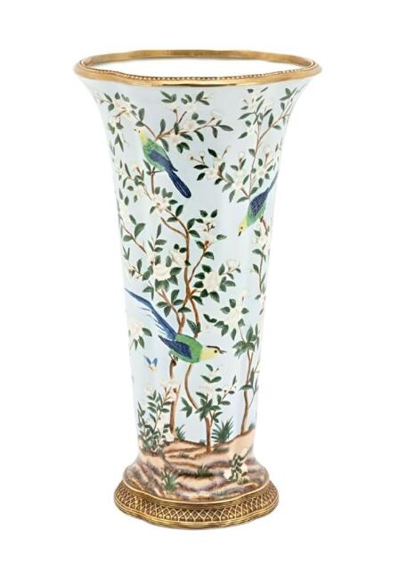 Oversized Cloisonné-Style Vase with Hand Painted Bird Motif - image 1