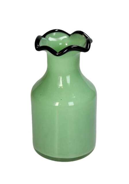 Scalloped Vintage Inspired Green Glass Vase - image 1