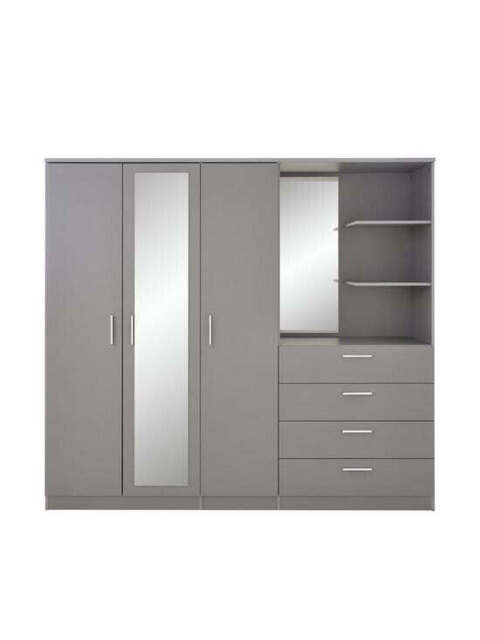 "Panama 3 Door 4 Drawer Combi Wardrobe with shelves Grey Modern Bedroom Furniture "