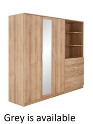 "Panama 3 Door 4 Drawer Combi Wardrobe with shelves Grey Modern Bedroom Furniture " - thumbnail 3