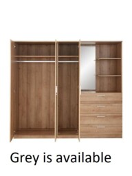 "Panama 3 Door 4 Drawer Combi Wardrobe with shelves Grey Modern Bedroom Furniture " - thumbnail 4