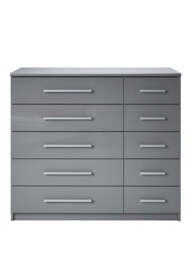 "Prague Gloss 5 + 5 Wide Chest of Drawers Grey Gloss Elegant and Spacious Bedroom " - thumbnail 3