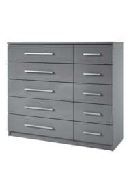 "Prague Gloss 5 + 5 Wide Chest of Drawers Grey Gloss Elegant and Spacious Bedroom " - thumbnail 4