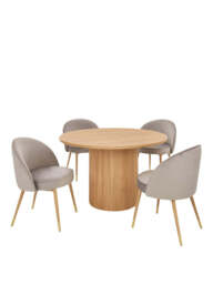 "Carina 120cm Round Dining Table  4 Chairs Oak/Grey  Kitchen Set - Free Delivery " - thumbnail 3