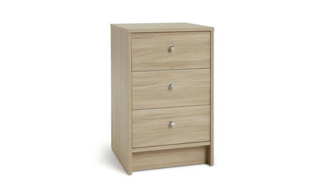"Malibu 3 Drawer Bedside Table Beech Effect Compact Storage Organiser "