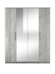 "Prague 4 Door Wardrobe With Mirrors and Drawers Grey - Bedroom Storage " - thumbnail 5