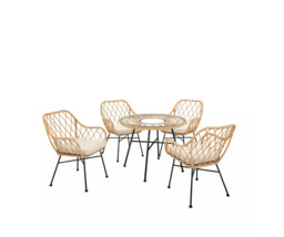 Madrid Cane Effect 4-Seater Dining Set Natural Stylish Comfortable Outdoor Set - thumbnail 3