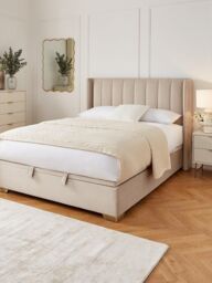 Dakota Velvet Ottoman Storage King Bed Natural Elegant and Spacious Bed Solution - thumbnail 1