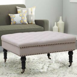 Ophelia Co. Shaun Cocktail Ottoman Beige Elegant Living Room Accent Decor